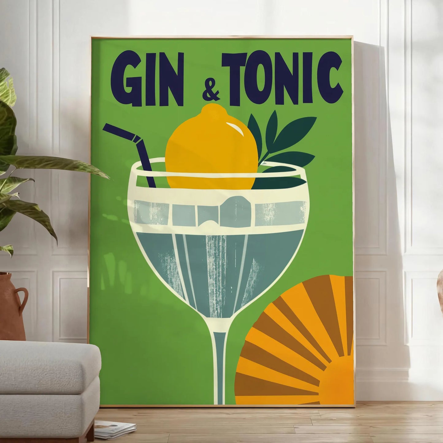 space elegant gin tonic cocktail poster sleek black gray design touch sophistication room enthusiasts art lovers unframed options