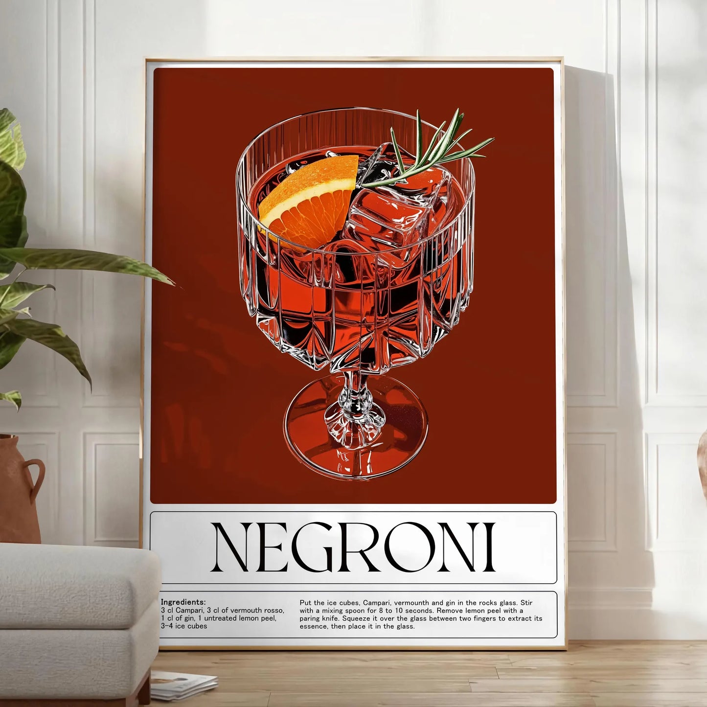 space stylish Negroni cocktail poster sophisticated gray brown palette touch elegance room lovers art enthusiasts decor