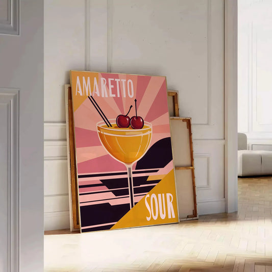 space vibrant Amaretto Sour Cocktail poster lively palette orange red enthusiasts eye design splash color room A4 cm A0 formats