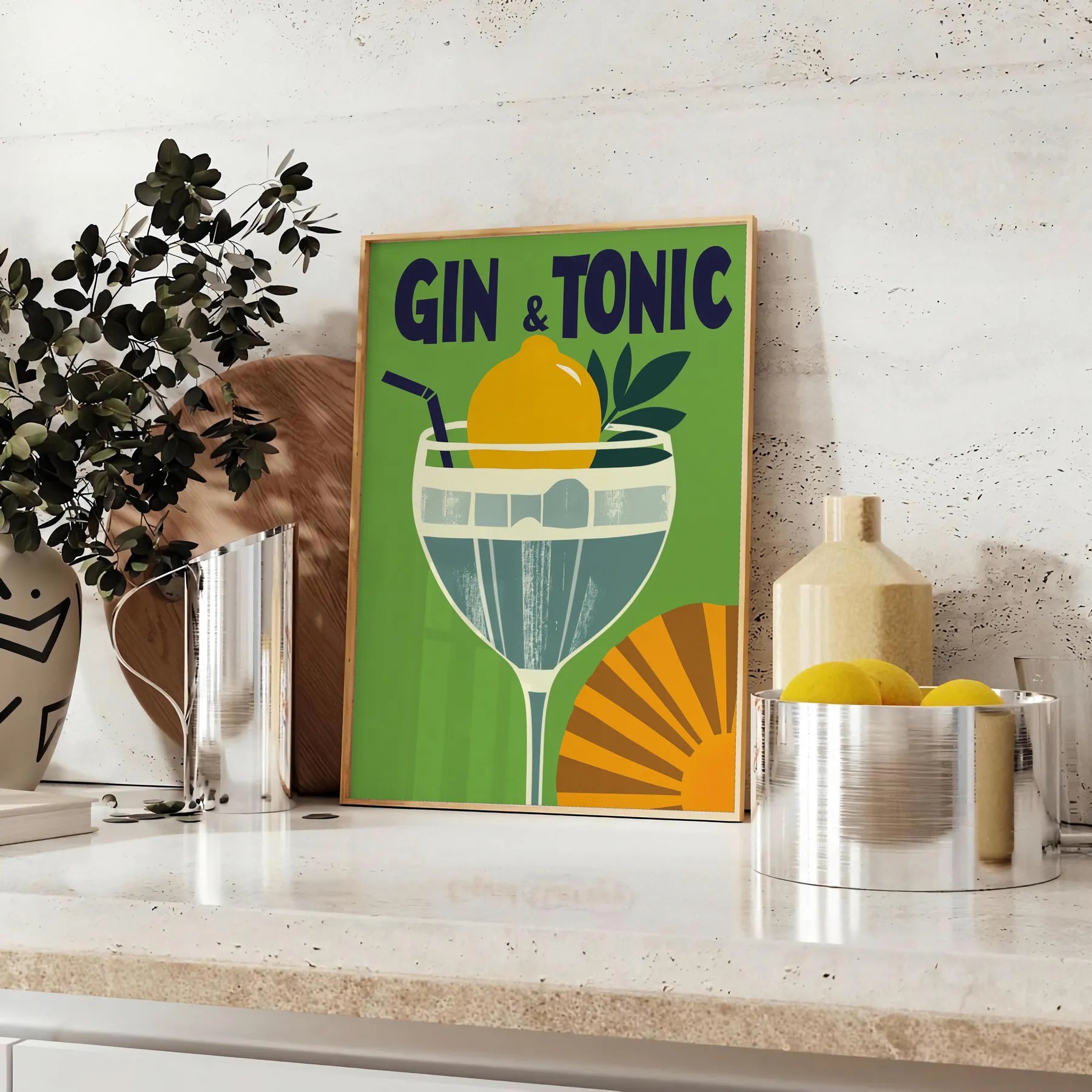 space elegant gin tonic cocktail poster sleek black gray design touch sophistication room enthusiasts art lovers unframed options