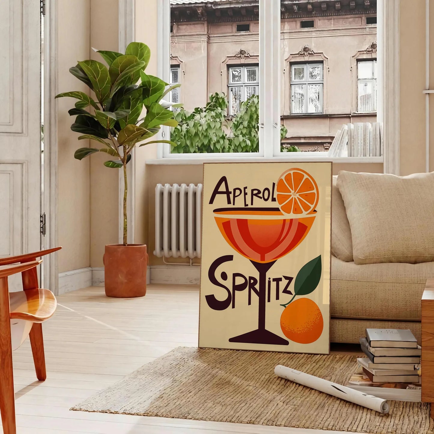 décor vibrant Aperol cocktail poster bold orange red hues essence lively spritz cheerful vibe space lovers art enthusiasts A4 cm A0