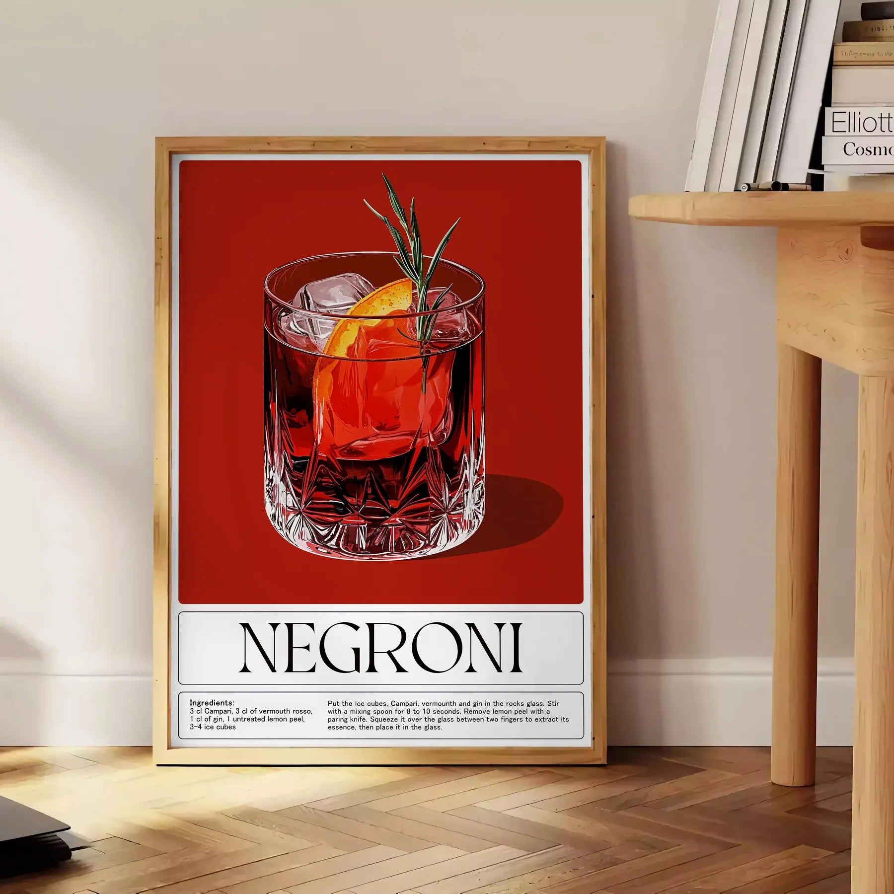 space stunning Negroni cocktail poster vibrant orange red hues lovers art enthusiasts eye design splash color room unframed version style