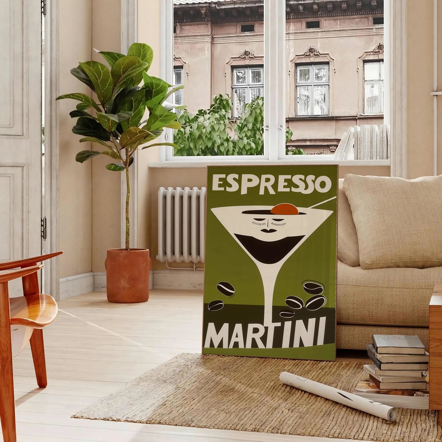 space vibrant Espresso Martini Cocktail poster bold orange green hues eye artwork perfect enthusiasts modern homes A4 cm A0 dimensions