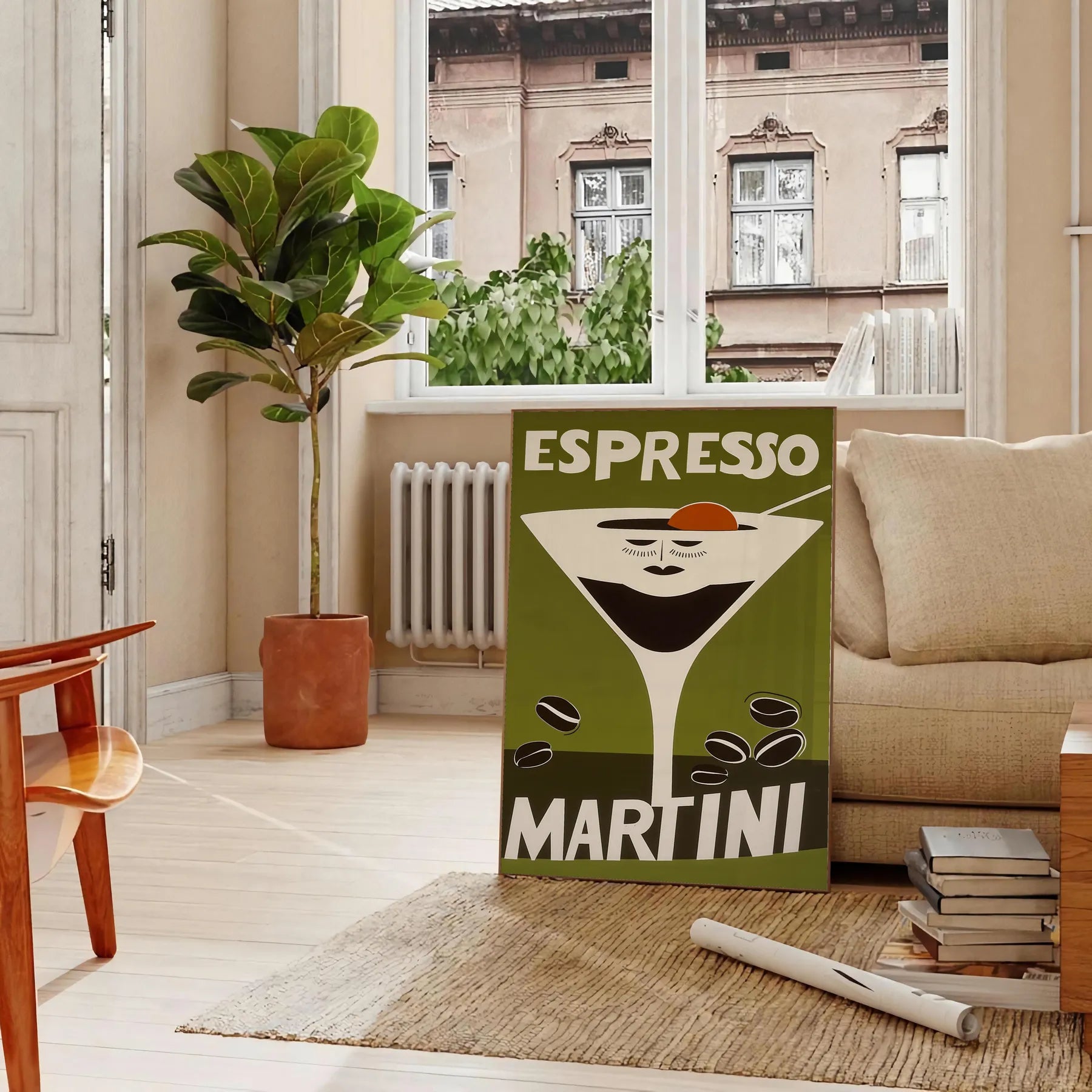 space vibrant Espresso Martini Cocktail poster bold orange green hues eye artwork perfect enthusiasts modern homes A4 cm A0 dimensions