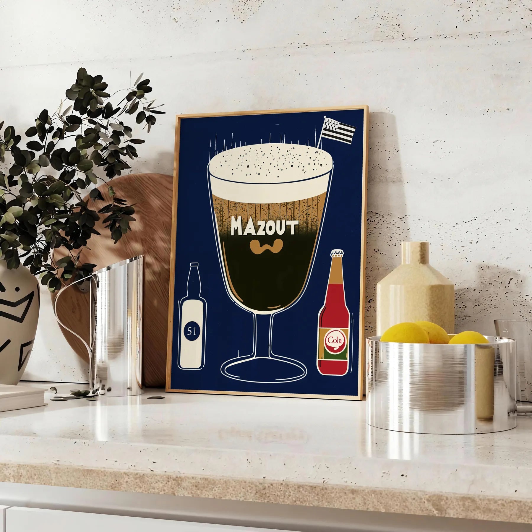 space Mazout Bretagne Cocktail poster elegant blend gray brown hues art lovers enthusiasts unique piece sophisticated touch room unframed options