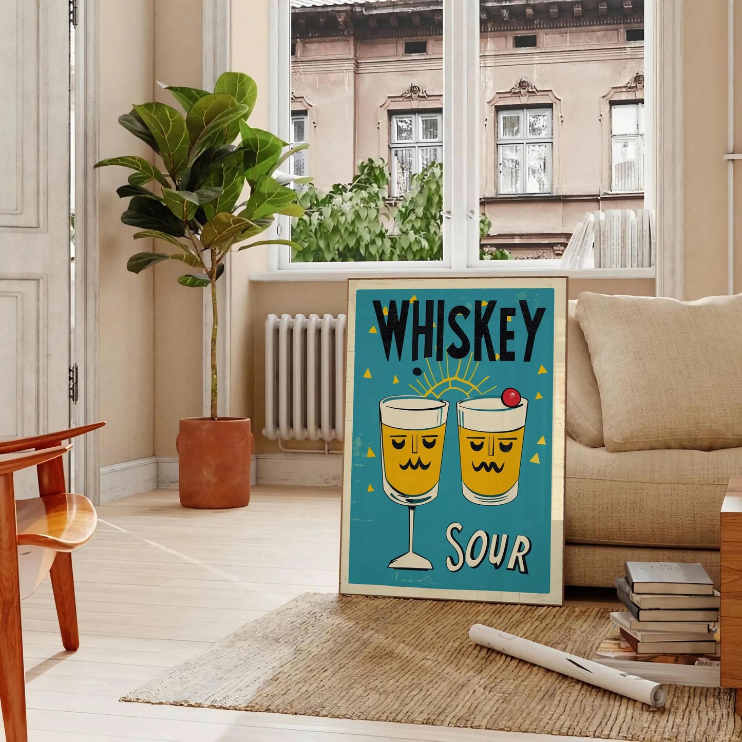 space Whisky Sour Cocktail Poster vibrant brown green hues home bars kitchens artwork essence classic A4 cm A0 sizes