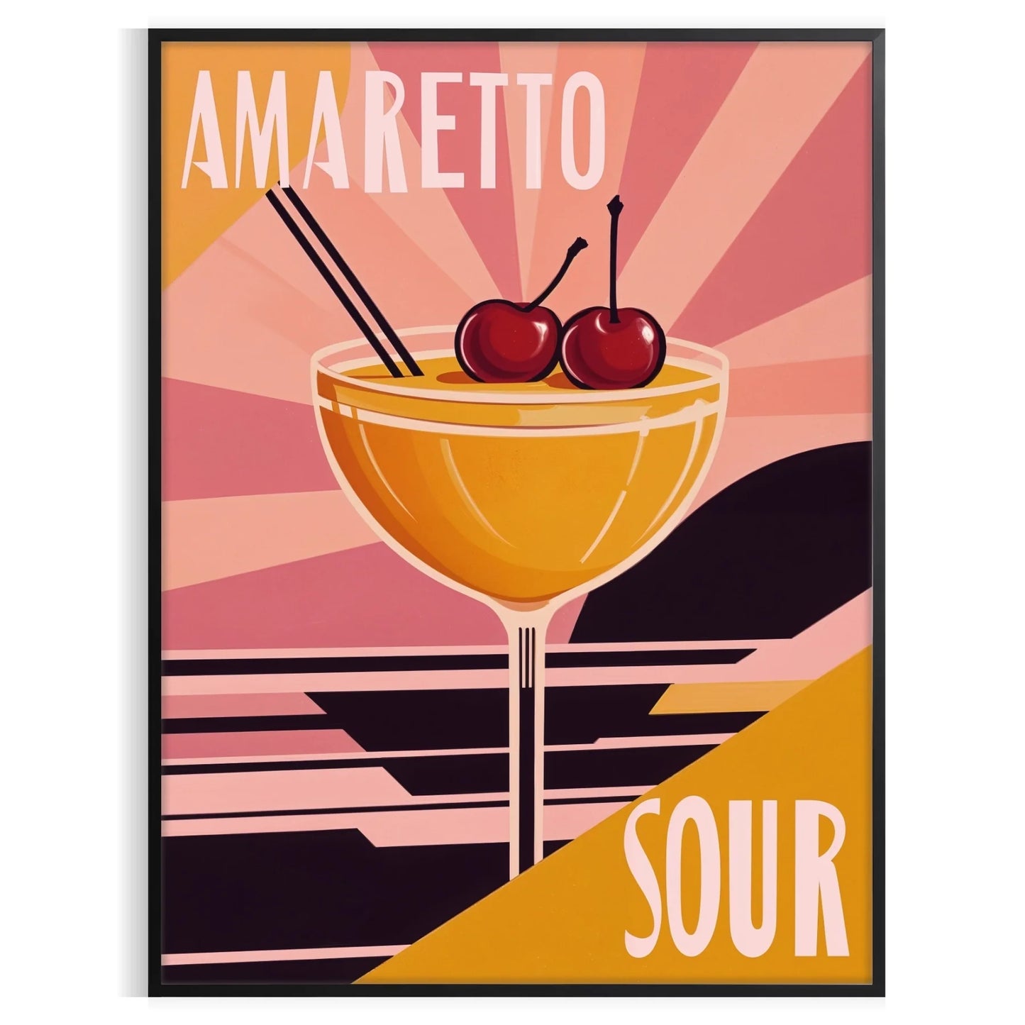 space vibrant Amaretto Sour Cocktail poster lively palette orange red enthusiasts eye design splash color room A4 cm A0 formats