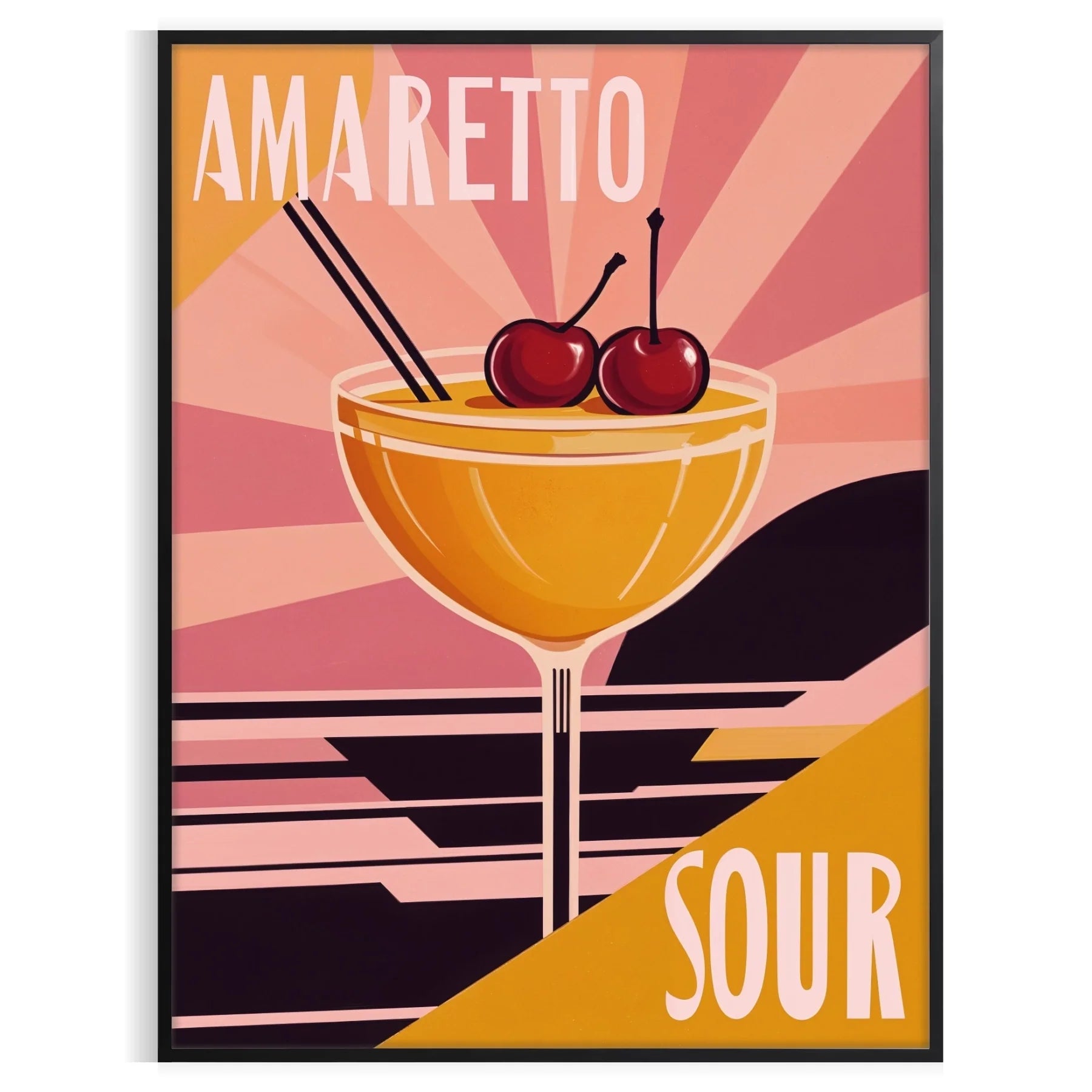 space vibrant Amaretto Sour Cocktail poster lively palette orange red enthusiasts eye design splash color room A4 cm A0 formats