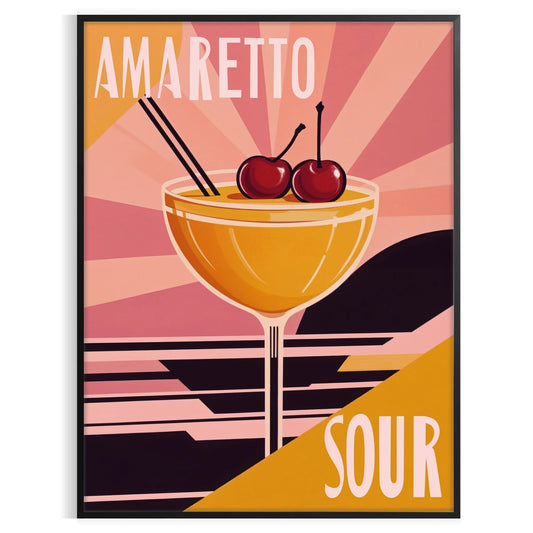 space vibrant Amaretto Sour Cocktail poster lively palette orange red enthusiasts eye design splash color room A4 cm A0 formats