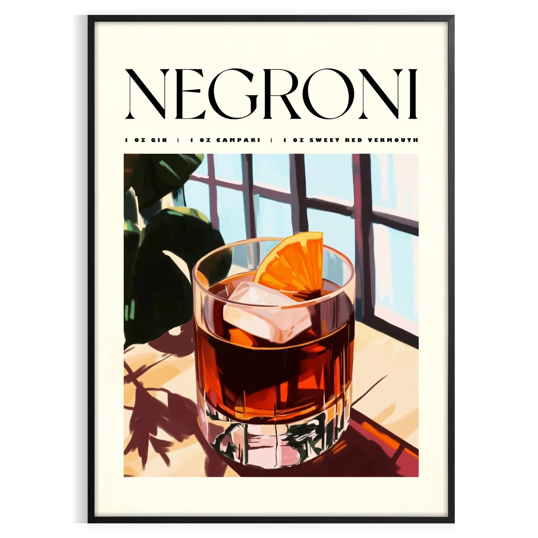 space vibrant Negroni cocktail poster chic white orange design enthusiasts art piece splash creativity room style options unframed display