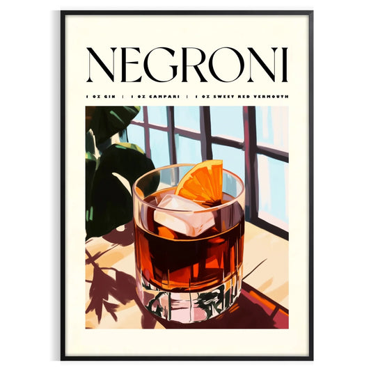 space vibrant Negroni cocktail poster chic white orange design enthusiasts art piece splash creativity room style options unframed display