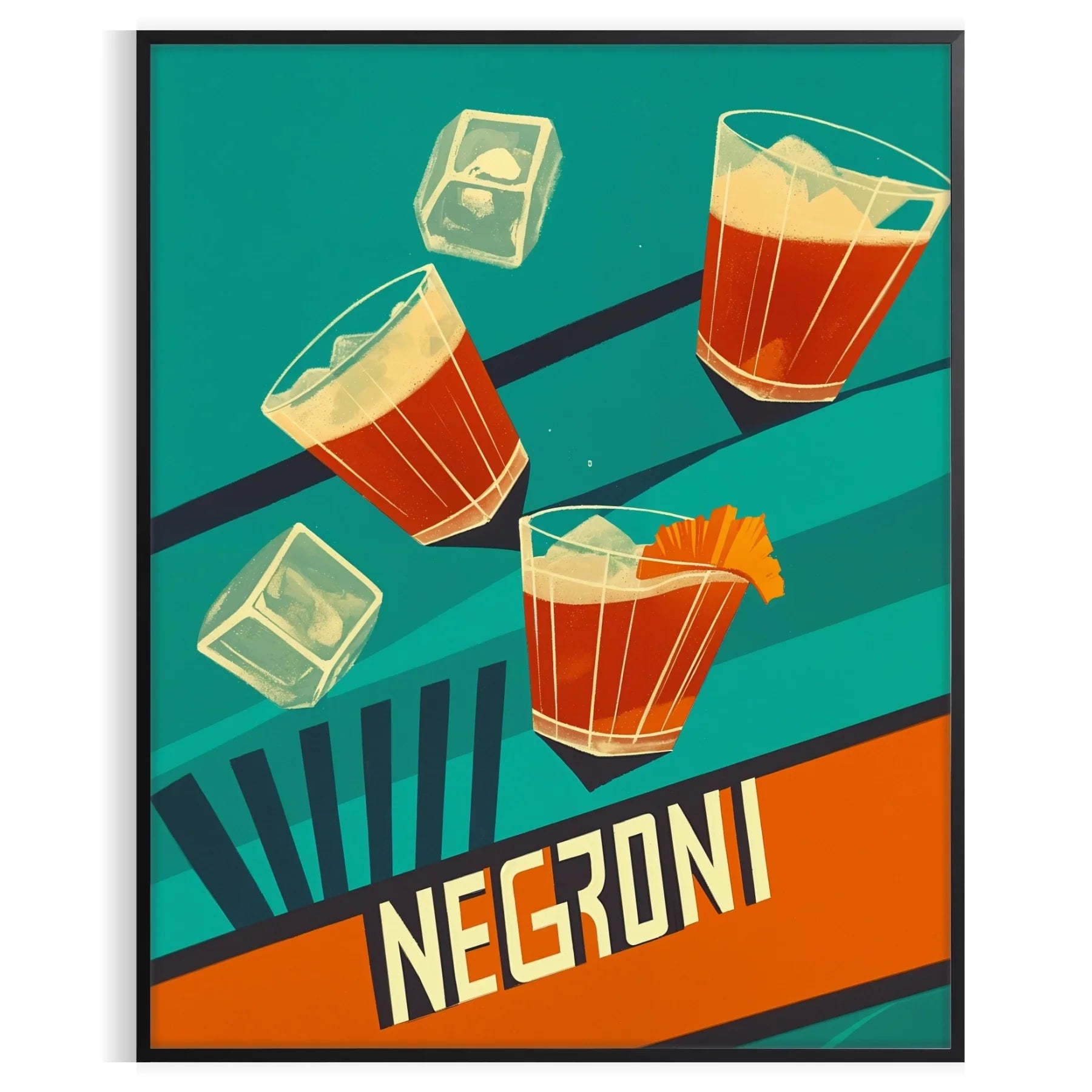 space vibrant Negroni cocktail poster striking blend orange green hues enthusiasts art lovers eye wall splash creativity room convenience