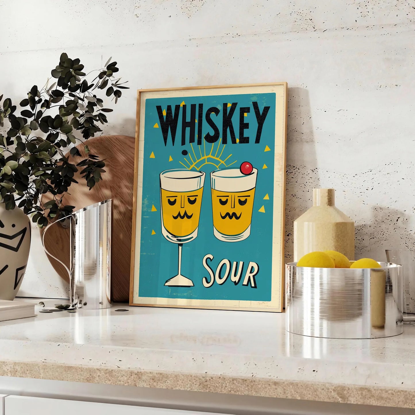 space Whisky Sour Cocktail Poster vibrant brown green hues home bars kitchens artwork essence classic A4 cm A0 sizes
