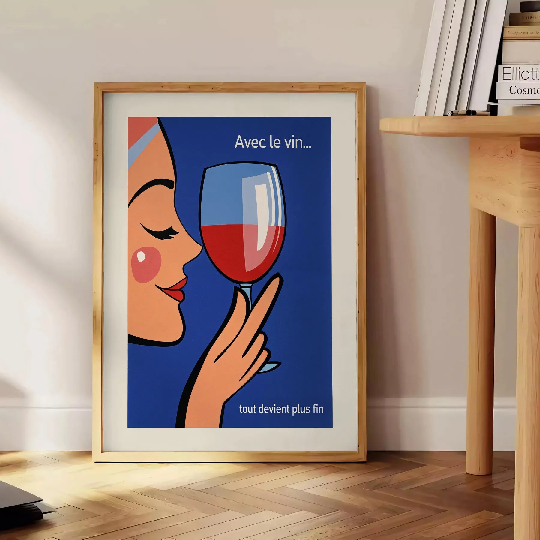 space Avec Vin Tout Devient Plus Fin cocktail poster vibrant orange red hues wine lovers enthusiasts artwork touch elegance décor unframed versions stylish finish
