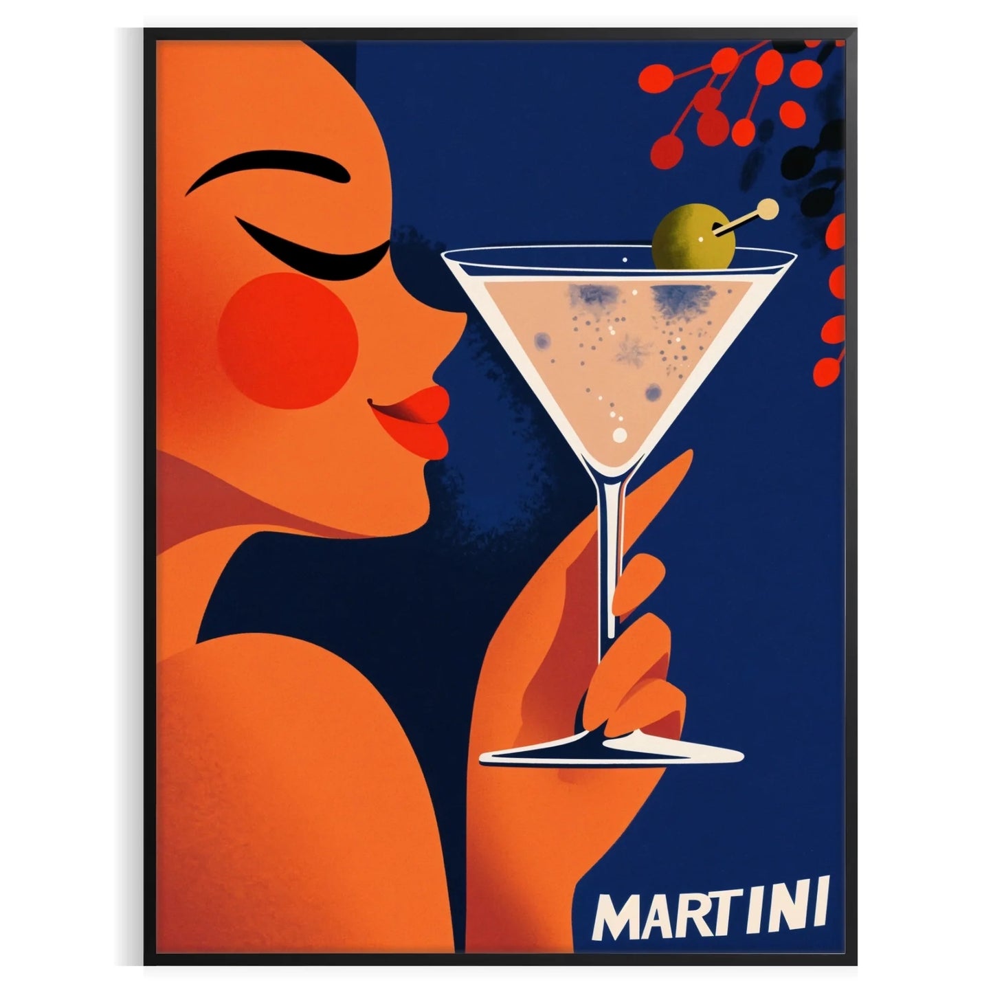 space vibrant Woman Martini Cocktail poster stunning blend orange green hues lovers art enthusiasts splash elegance room A4 cm A0 dimensions