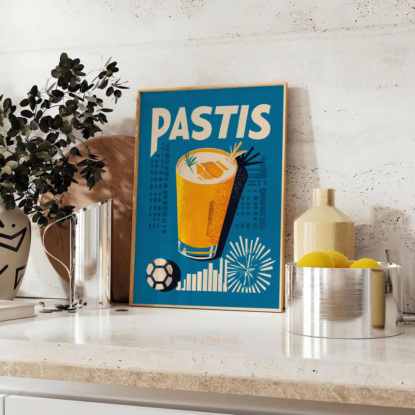 flavors Marseille vibrant Pastis cocktail poster black yellow hues home bars kitchens artwork touch French elegance space unframed version exquisite
