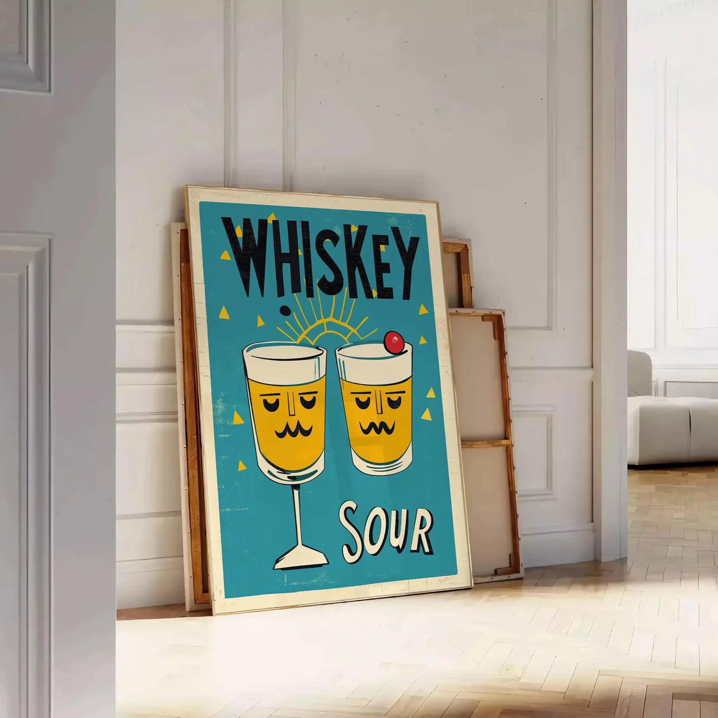 space Whisky Sour Cocktail Poster vibrant brown green hues home bars kitchens artwork essence classic A4 cm A0 sizes
