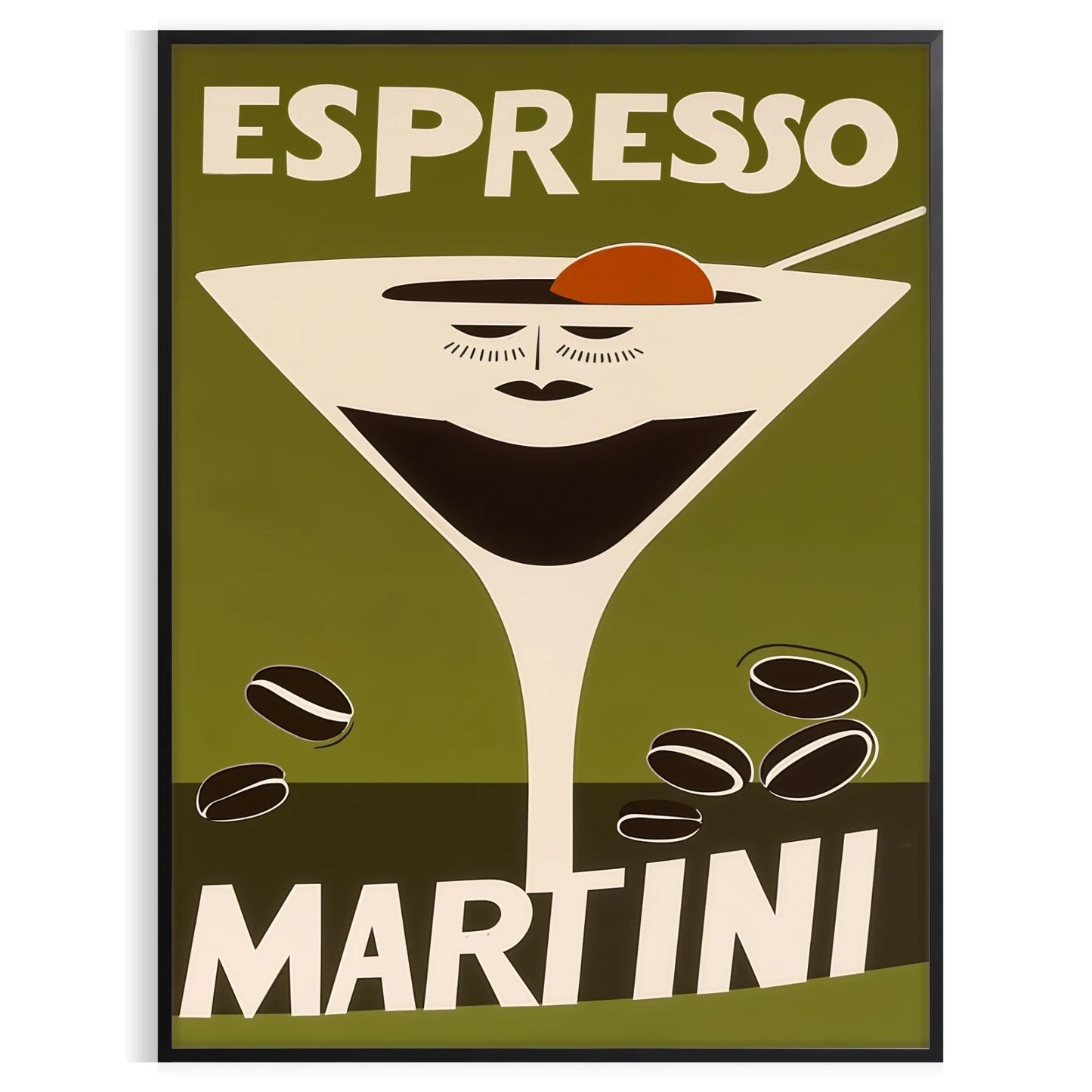space vibrant Espresso Martini Cocktail poster bold orange green hues eye artwork perfect enthusiasts modern homes A4 cm A0 dimensions