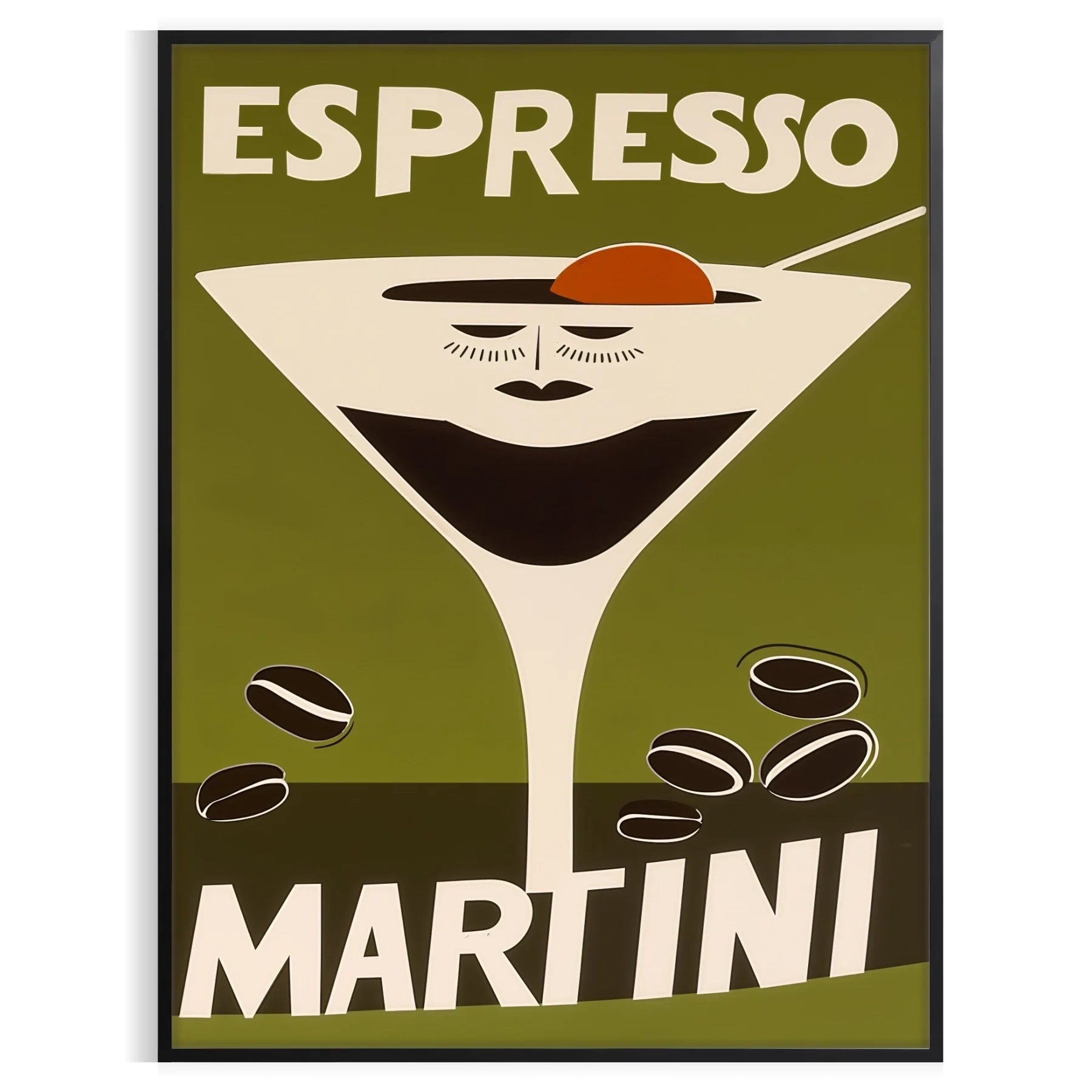space vibrant Espresso Martini Cocktail poster bold orange green hues eye artwork perfect enthusiasts modern homes A4 cm A0 dimensions