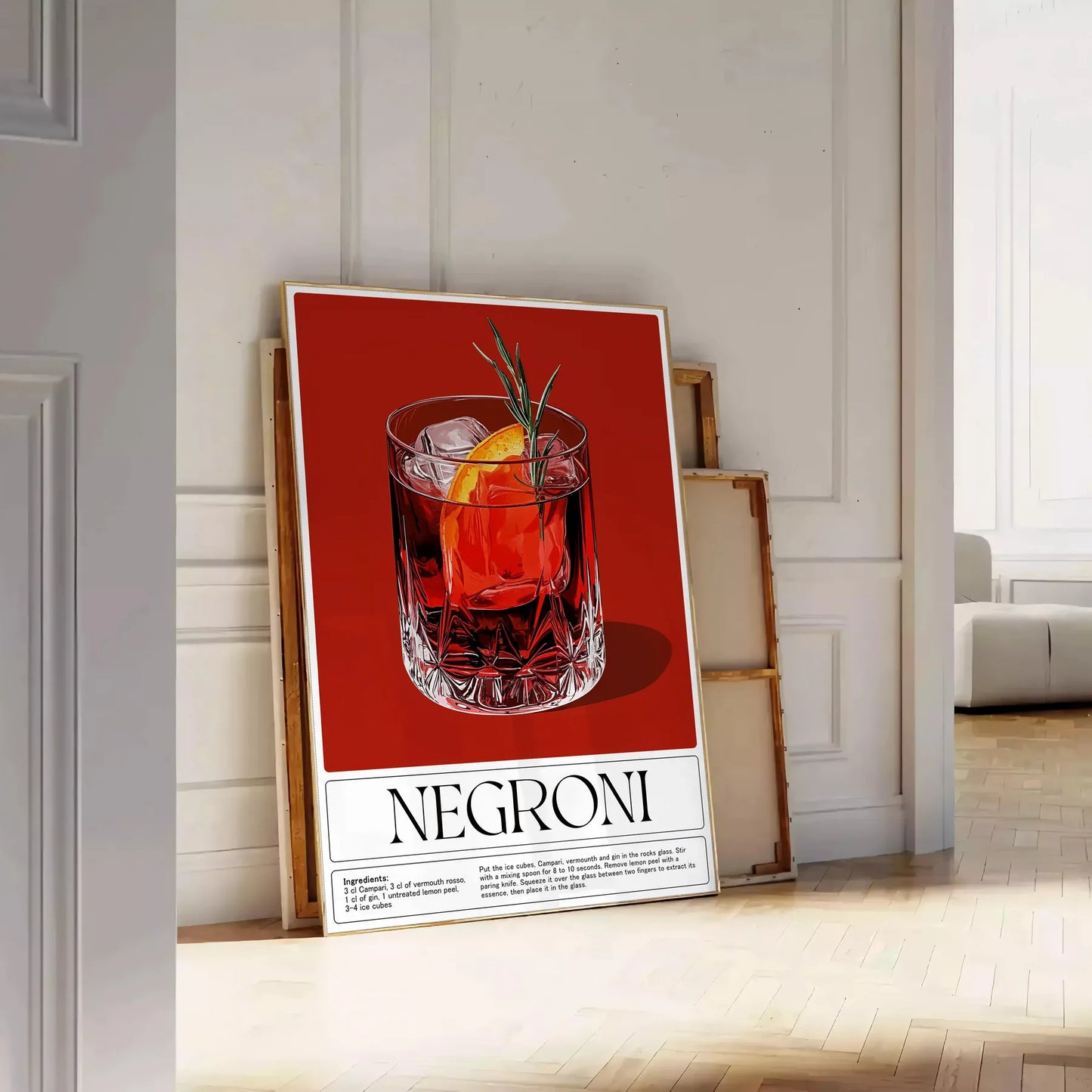 space stunning Negroni cocktail poster vibrant orange red hues lovers art enthusiasts eye design splash color room unframed version style