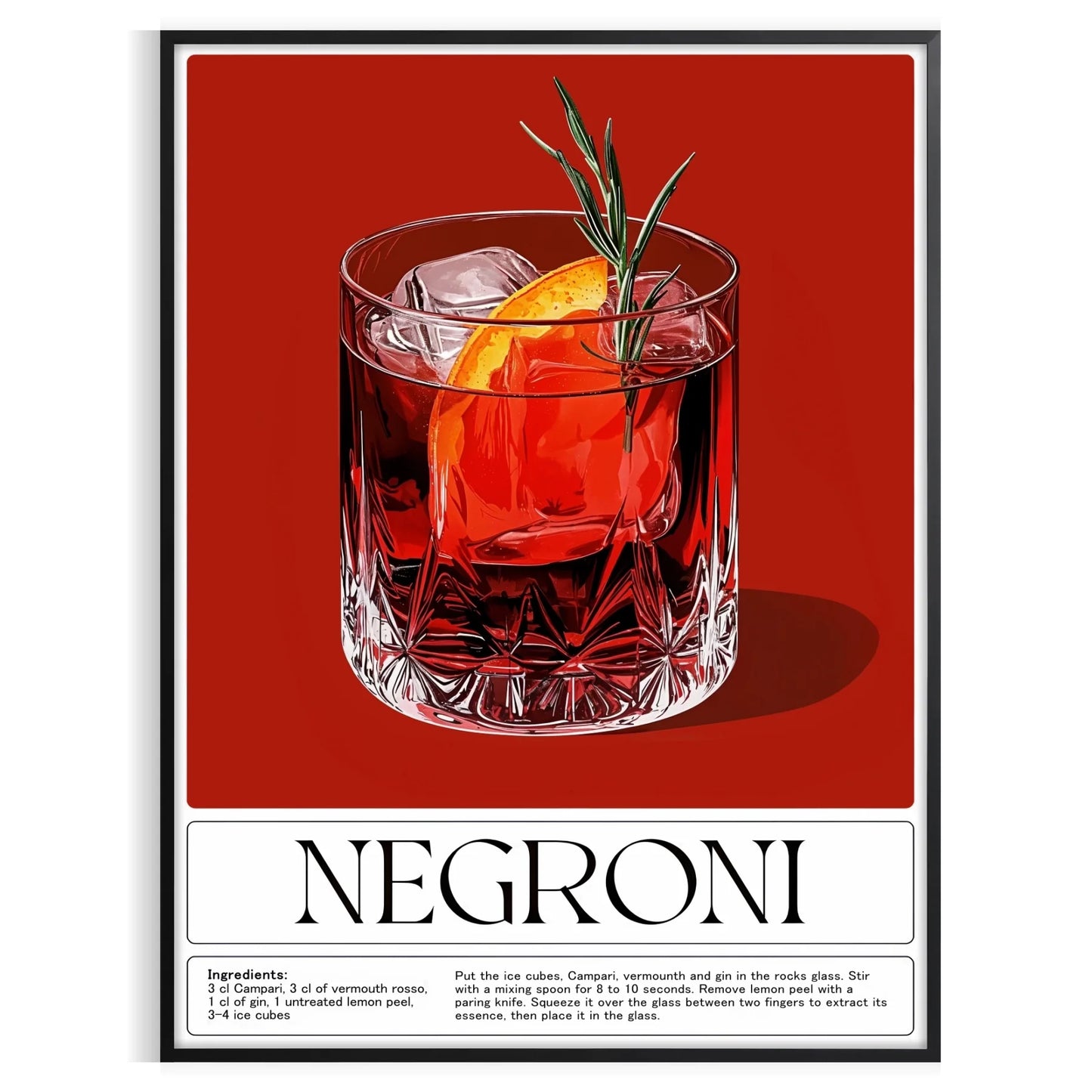 space stunning Negroni cocktail poster vibrant orange red hues lovers art enthusiasts eye design splash color room unframed version style