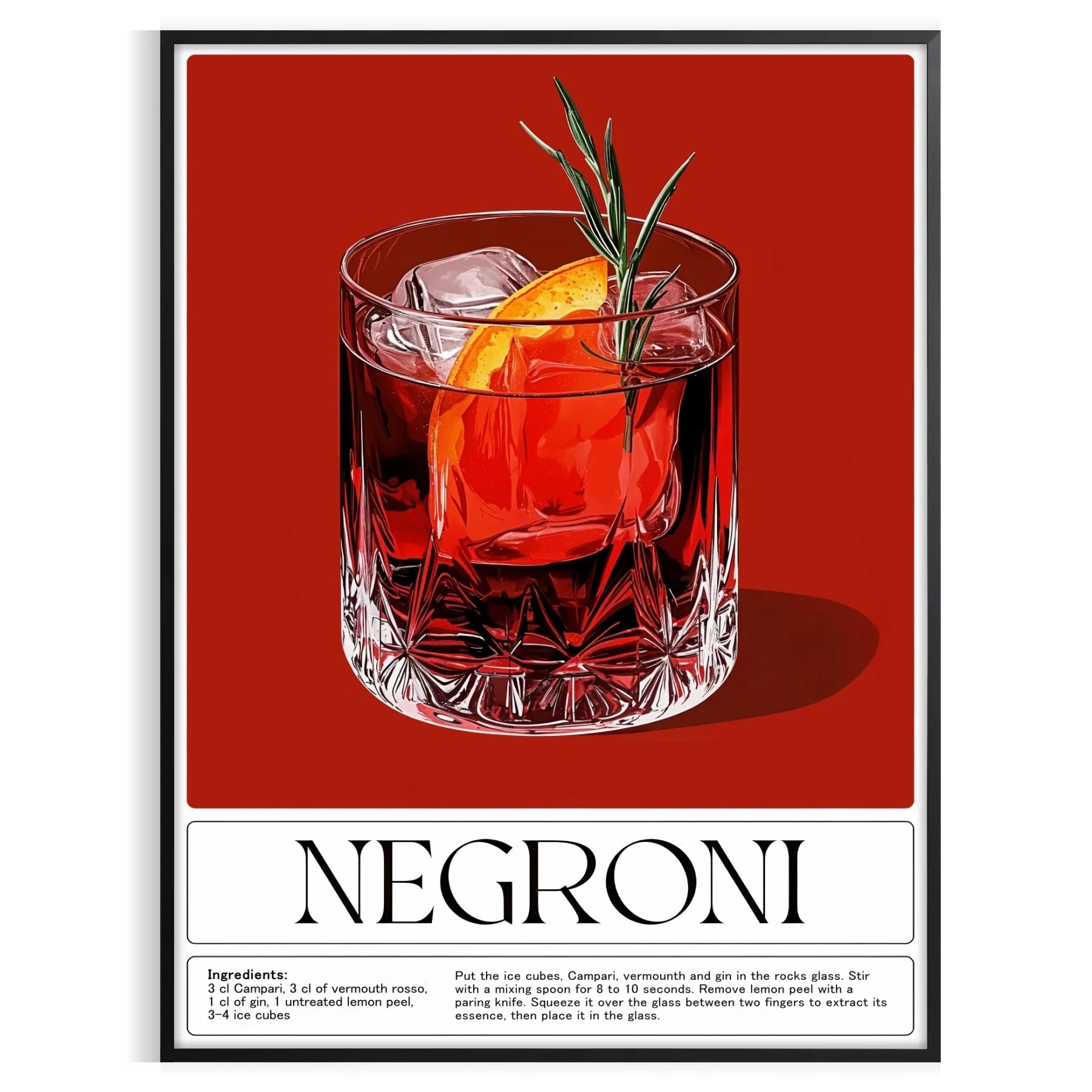 space stunning Negroni cocktail poster vibrant orange red hues lovers art enthusiasts eye design splash color room unframed version style