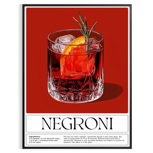 space stunning Negroni cocktail poster vibrant orange red hues lovers art enthusiasts eye design splash color room unframed version style