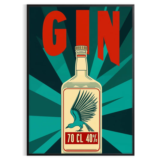 vibrant world gin cocktail artistry stunning poster lively hues orange blue home bars lounges essence mixology stylish design unframed option space