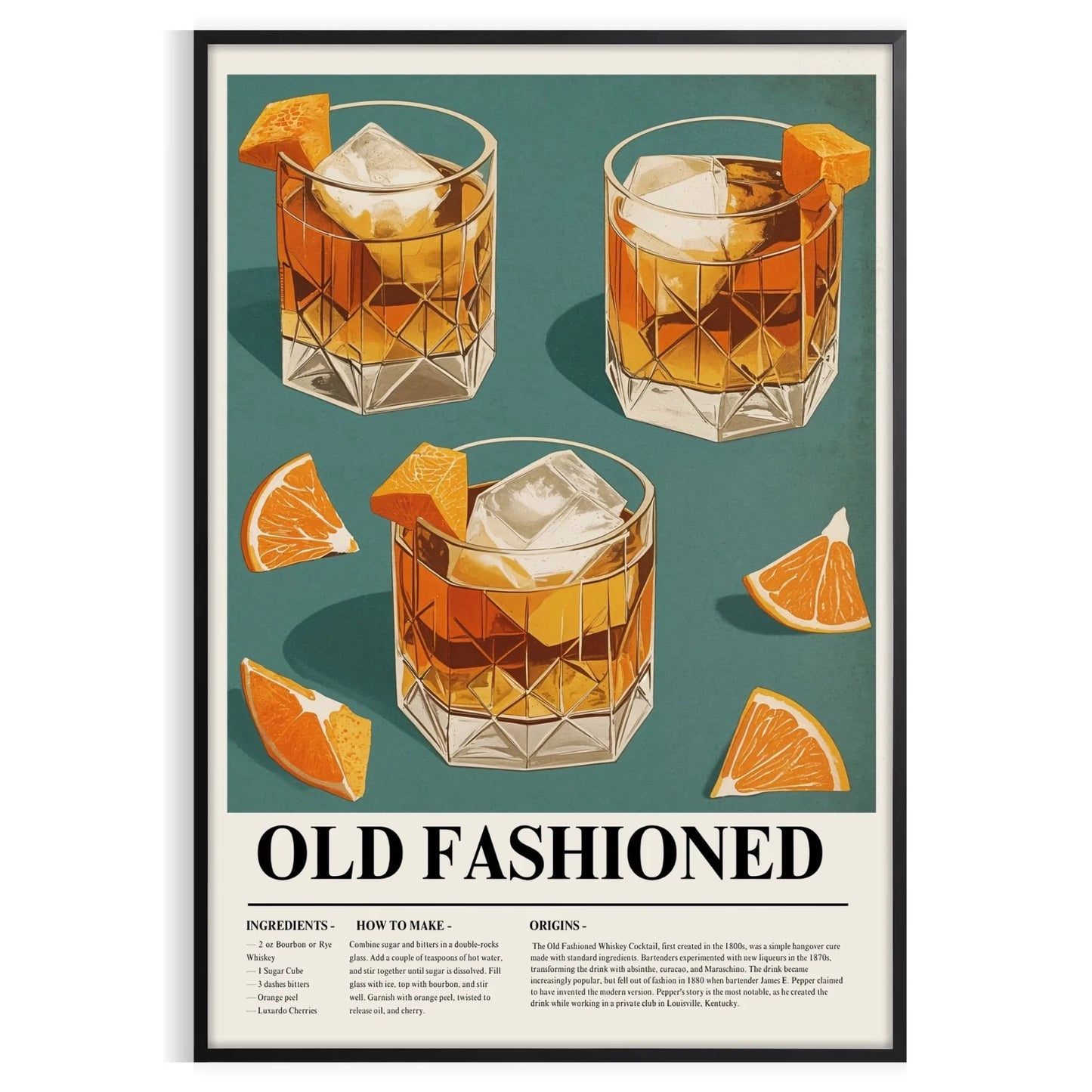 space striking Old Fashioned Cocktail poster vibrant orange sleek gray hues enthusiast vintage artwork dash retro charm decor unframed options style