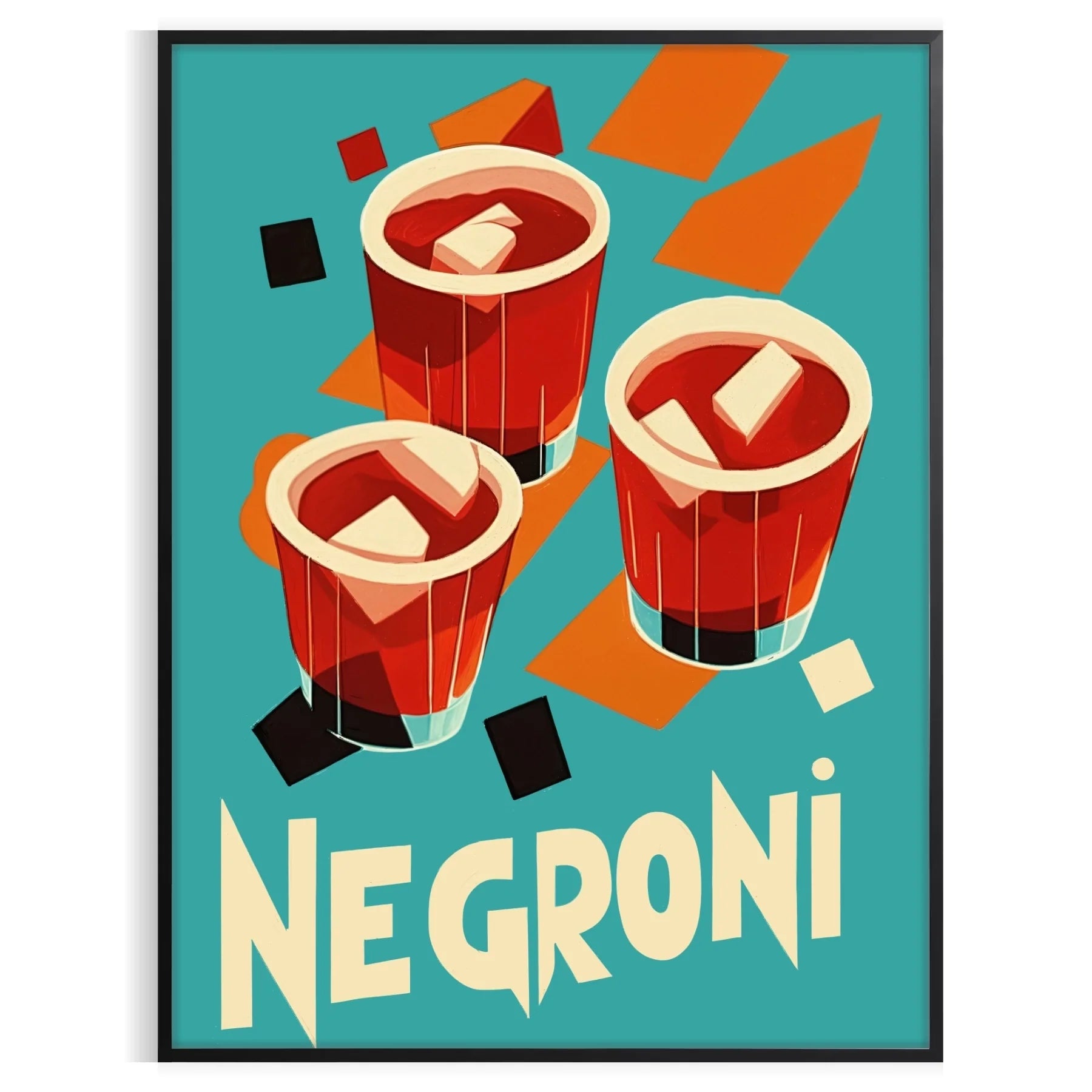 space stunning Negroni cocktail poster vibrant orange rich brown hues timeless elegance passion mixology decor enthusiasts art lovers unframed options