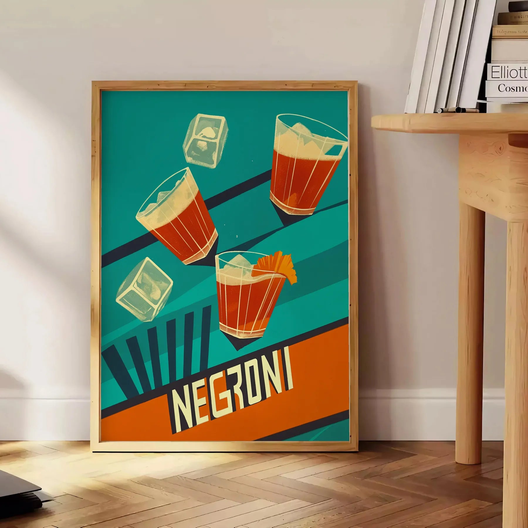 space vibrant Negroni cocktail poster striking blend orange green hues enthusiasts art lovers eye wall splash creativity room convenience