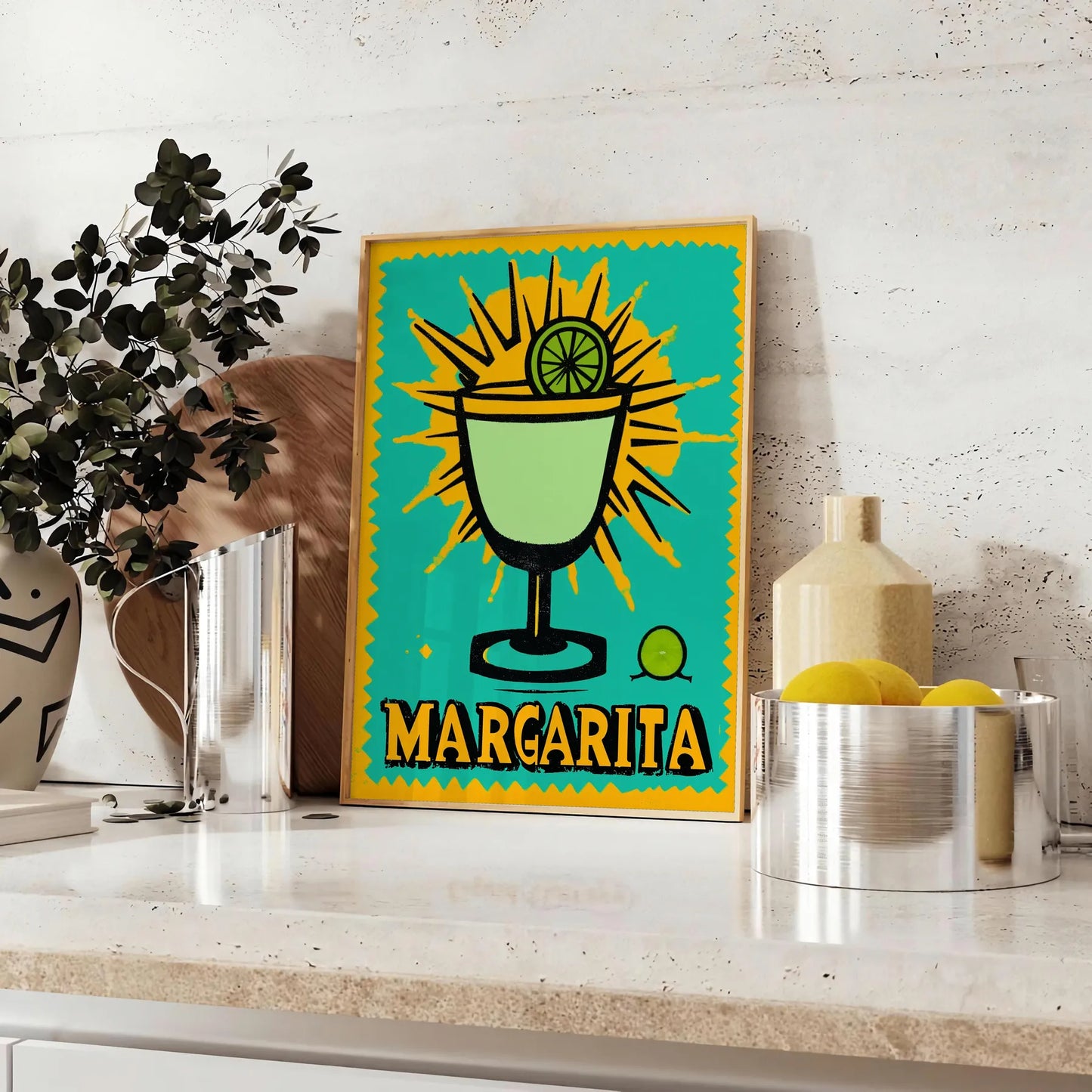 splash zest sophistication space vibrant Margarita Cocktail Poster lively orange green hues eye design perfect lovers home decor enthusiasts A4 cm A0