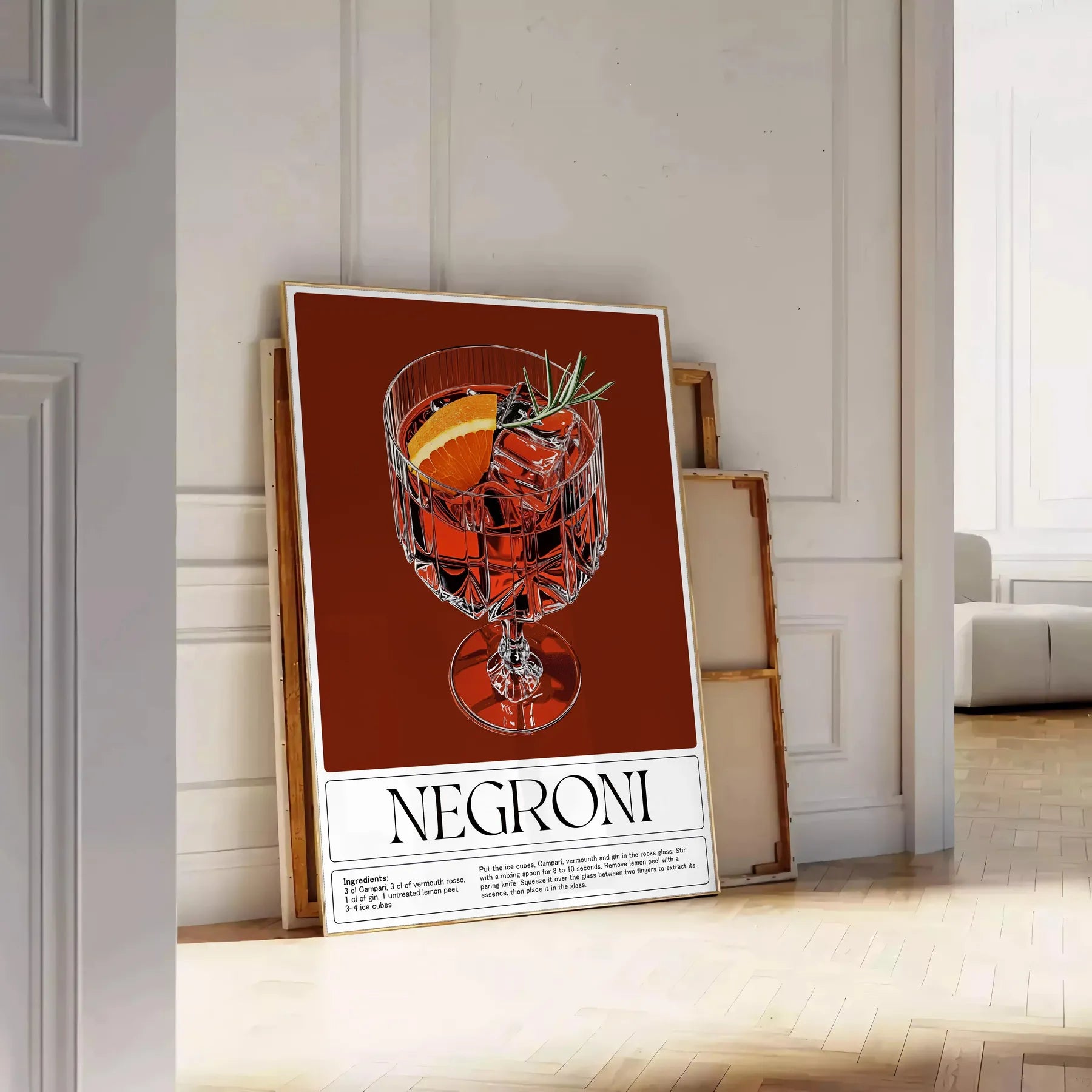 space stylish Negroni cocktail poster sophisticated gray brown palette touch elegance room lovers art enthusiasts decor