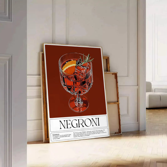 space stylish Negroni cocktail poster sophisticated gray brown palette touch elegance room lovers art enthusiasts decor