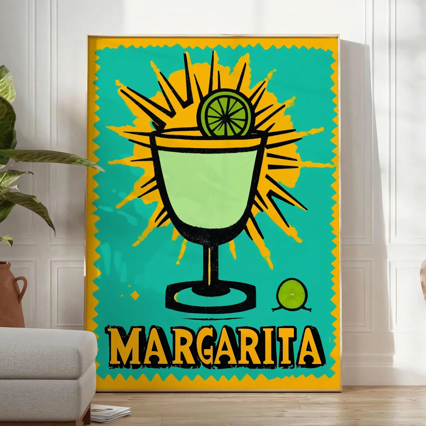 splash zest sophistication space vibrant Margarita Cocktail Poster lively orange green hues eye design perfect lovers home decor enthusiasts A4 cm A0