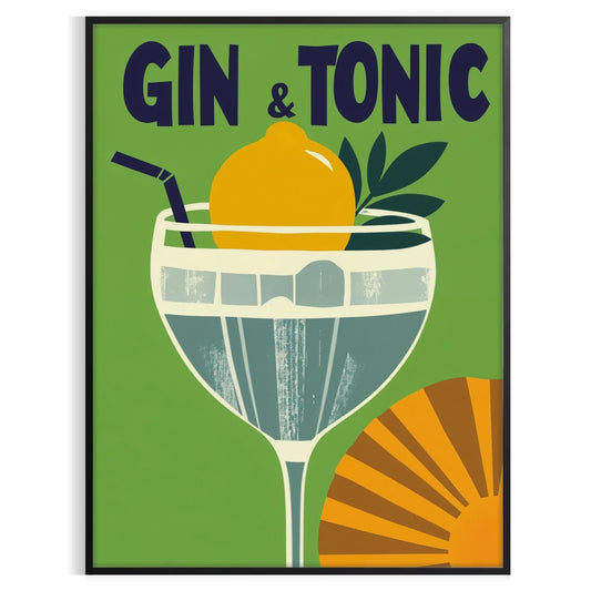 space elegant gin tonic cocktail poster sleek black gray design touch sophistication room enthusiasts art lovers unframed options