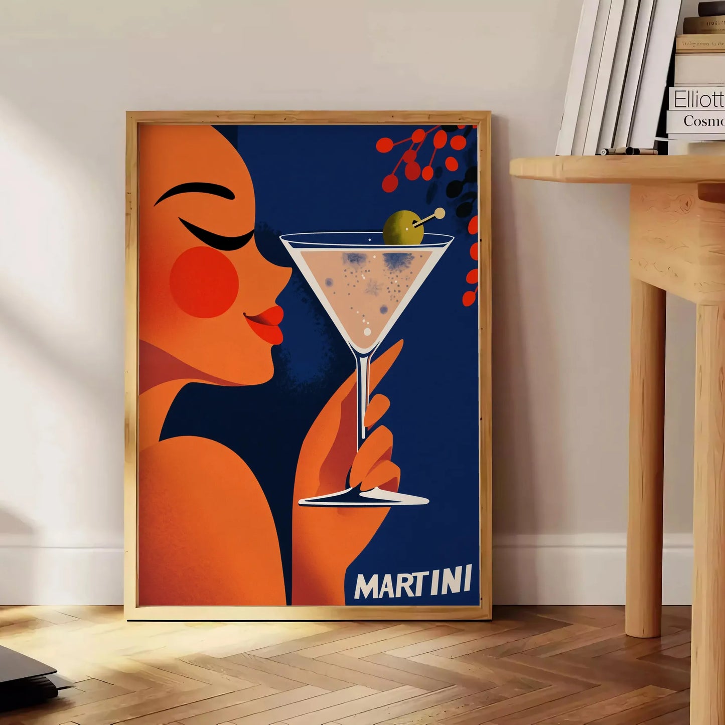 space vibrant Woman Martini Cocktail poster stunning blend orange green hues lovers art enthusiasts splash elegance room A4 cm A0 dimensions