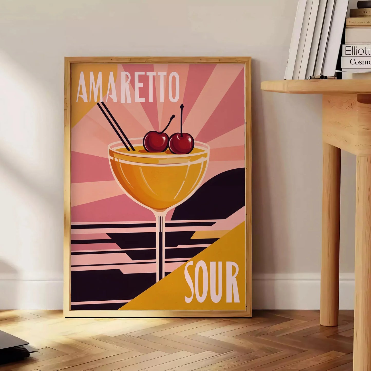 space vibrant Amaretto Sour Cocktail poster lively palette orange red enthusiasts eye design splash color room A4 cm A0 formats