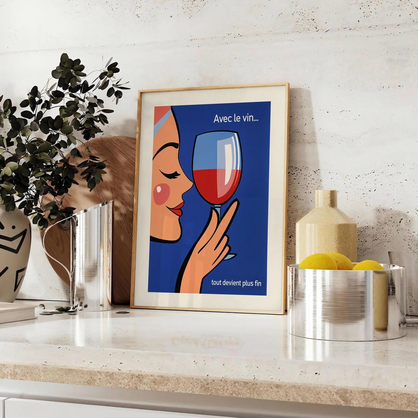 space Avec Vin Tout Devient Plus Fin cocktail poster vibrant orange red hues wine lovers enthusiasts artwork touch elegance décor unframed versions stylish finish