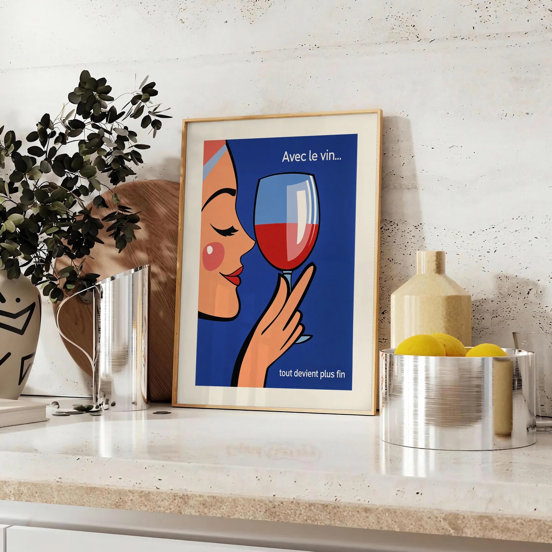 space Avec Vin Tout Devient Plus Fin cocktail poster vibrant orange red hues wine lovers enthusiasts artwork touch elegance décor unframed versions stylish finish