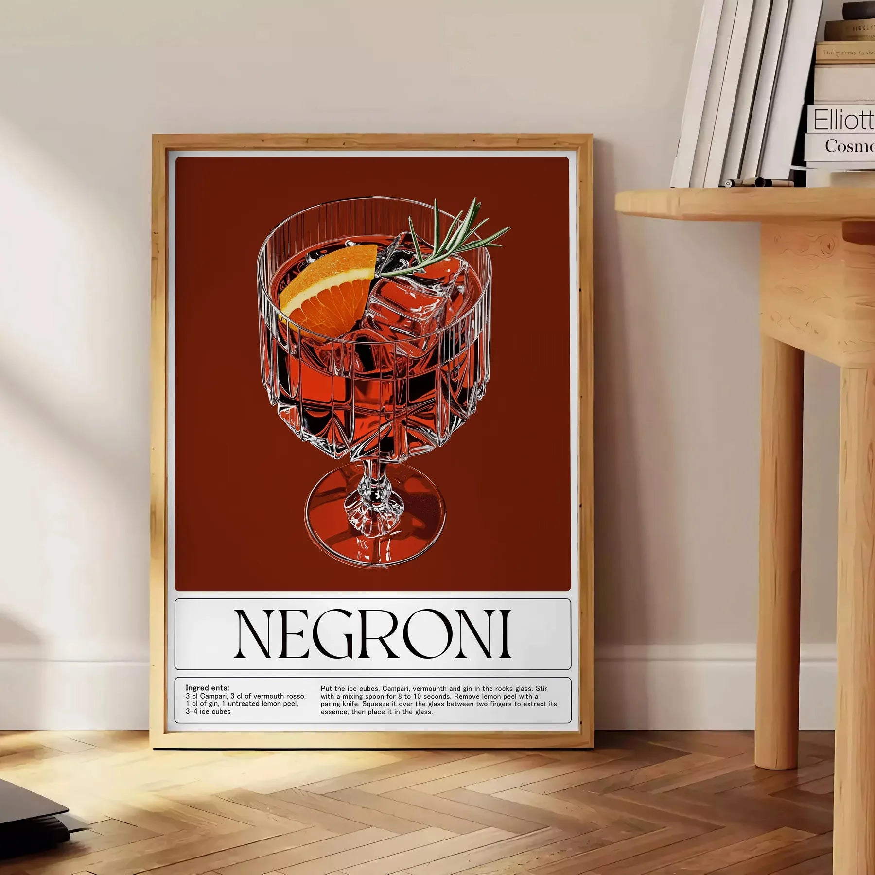 space stylish Negroni cocktail poster sophisticated gray brown palette touch elegance room lovers art enthusiasts decor